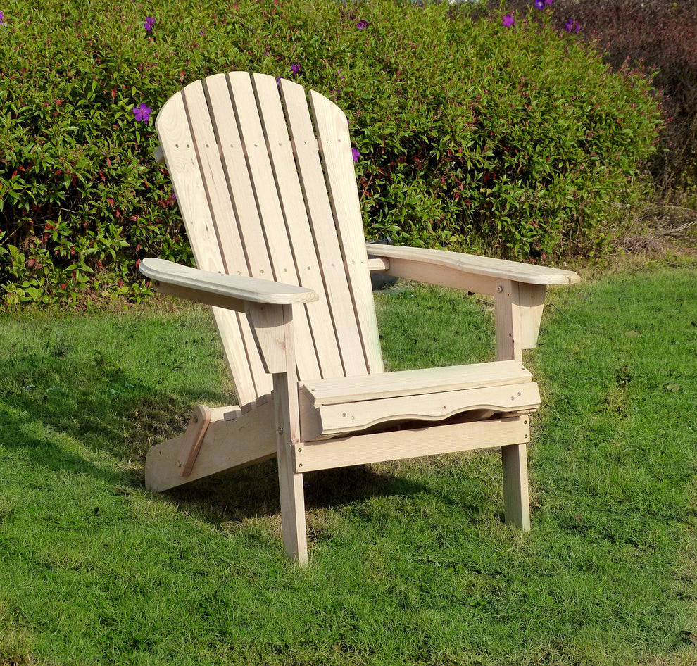 Wooden Unfinished Adirondack Chair Kit With Pullout Ottoman – Yardify.com