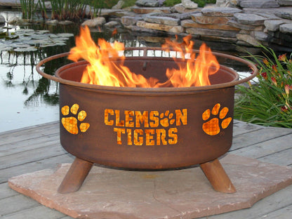 Collegiate Clemson University Logo Wood and Charcoal Steel Fire Pit, Fireplace - Yardify.com